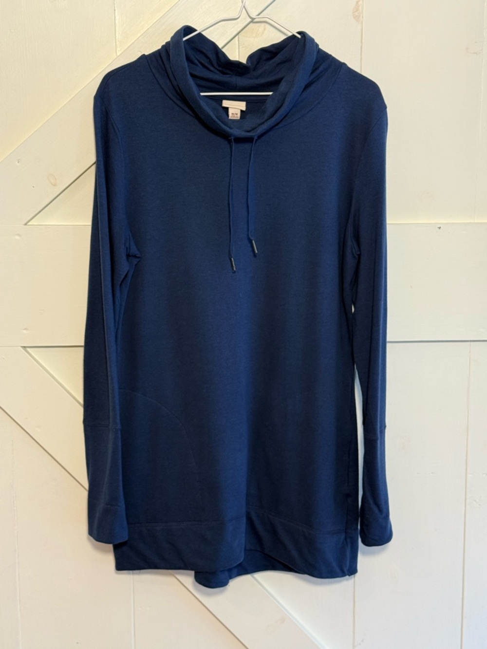 Merona Blue Cowl Neck Tunic Top Medium Long Sleeve Pockets Soft Casual